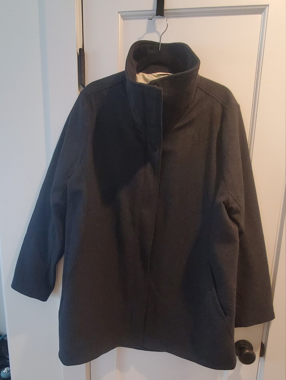Pendleton Charcoal Wool-Blend Pea Coat with Stand Collar